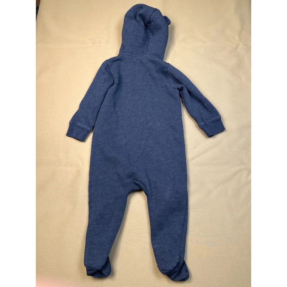 GAP Baby One Piece Zip Bear Hoodie Logo Blue 2019 Long Sleeve Fleece 6-12 Month